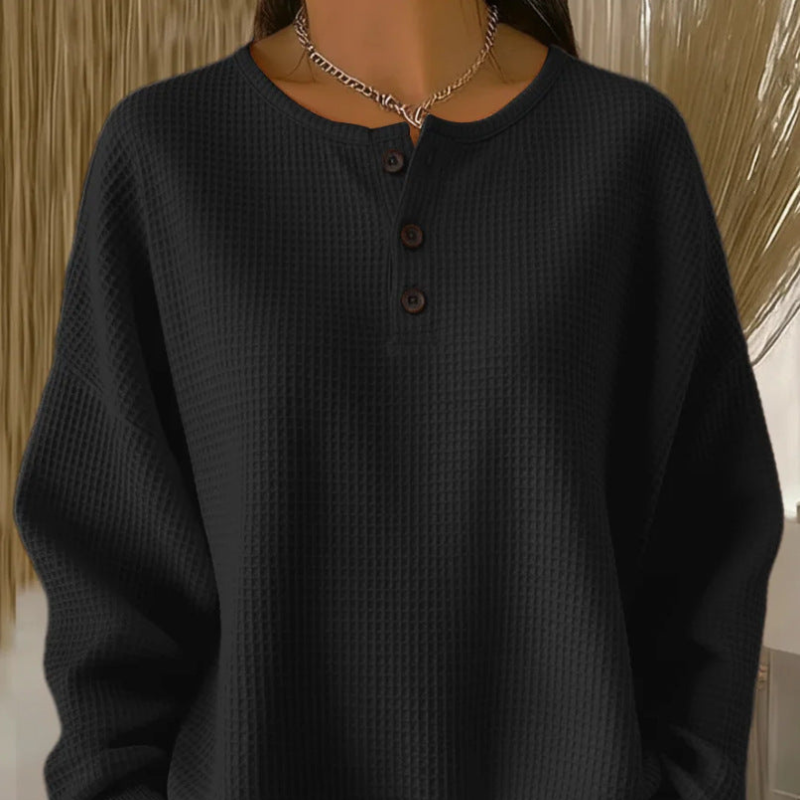 Waffle-Knit Henley Top